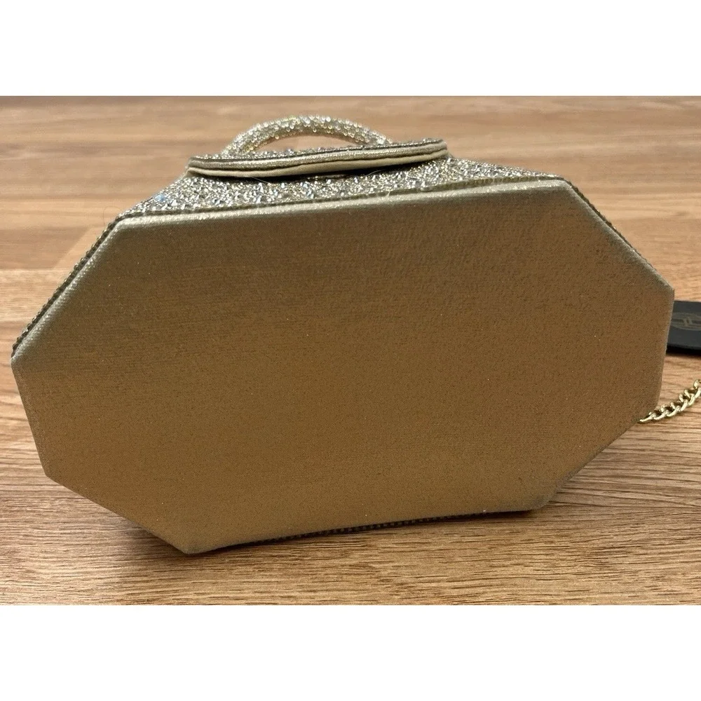 House of Harlow 1960 Champagne Rhinestone Evening Bag, Removable Strap NEW